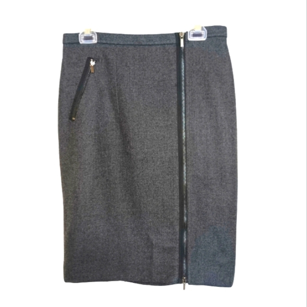 J Crew Asymetrical Zip 100% Wool Pencil Skirt Women's Sz 8 Charcoal Gray
